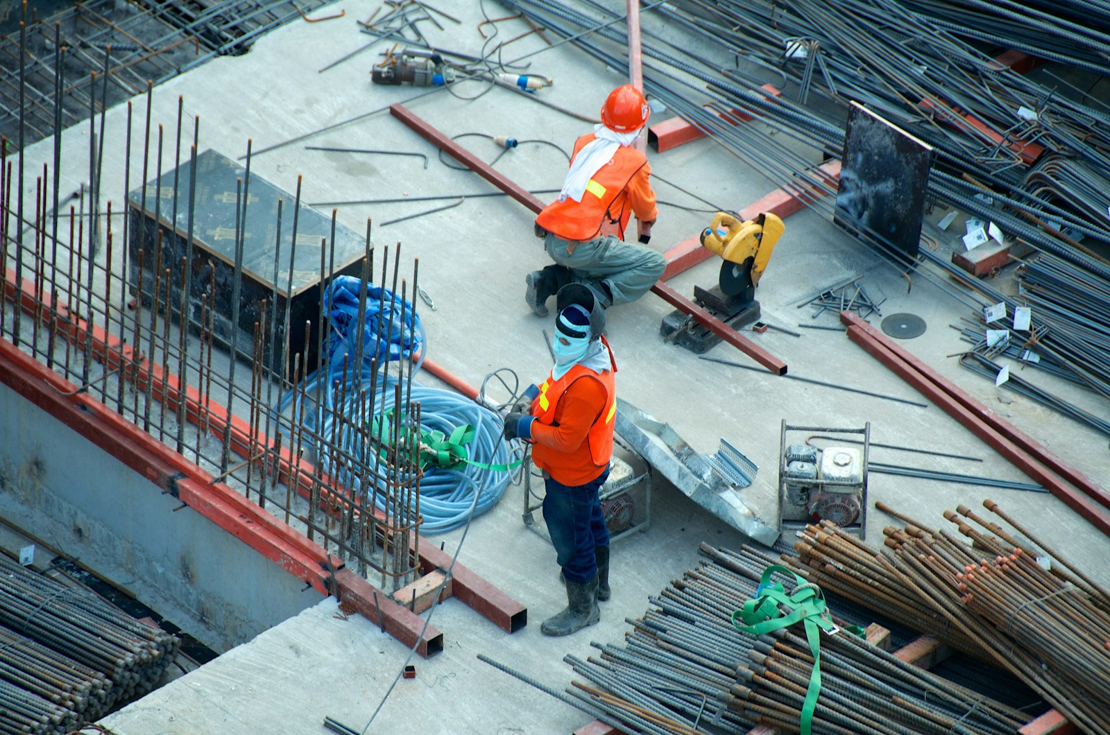 Steel frame construction on a building site